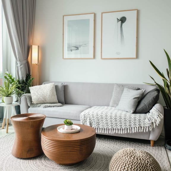 a living room with a couch and a coffee table