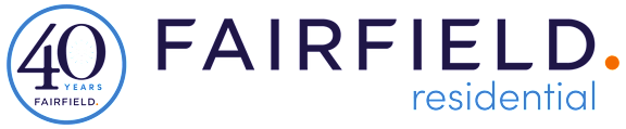 A logo with the text Fairfield and residential on it.