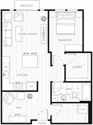LUX Apartments 1D 1L Floor Plan