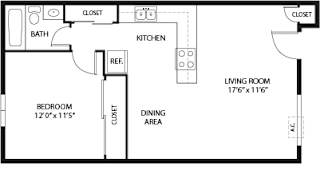 1  Bed   1  Bath 700 Sq. Ft. | COMET Floorplan at Northeast Villas, Fridley, MN, 55421
