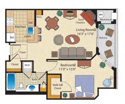 Luxurious 1 bedroom apartment floor plan in bethesda md