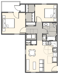  Floor Plan Two Bedroom One Bathroom 827 Sq Ft