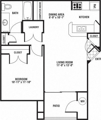1 Bed 1 Bath Floor Plan 1 Bed 1 Bath Floor Plan at The Preserve at Rock Springs, Rock Springs, Wyoming