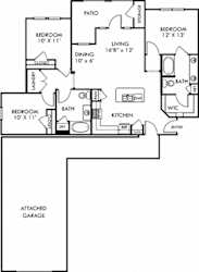 Nolan with Attached Garage. 3 bedroom apartment. Kitchen with island open to living/dinning rooms. 2 full bathrooms, double vanity in master. Walk-in closets. Patio/balcony.