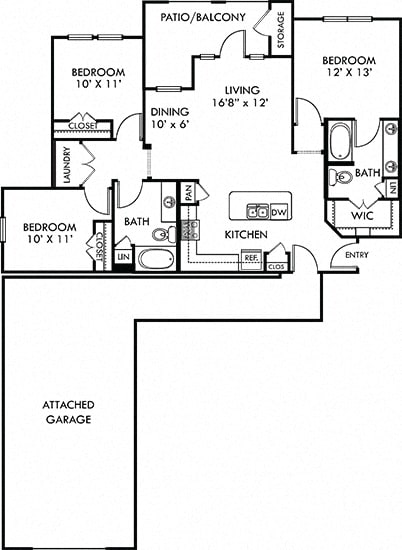 Rio Grande with Attached Garage. 3 bedroom apartment. Kitchen with island open to living/dinning rooms. 2 full bathrooms, double vanity in master. Walk-in closets. Patio/balcony.