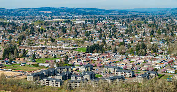 A large city with a lot of buildings and trees.
