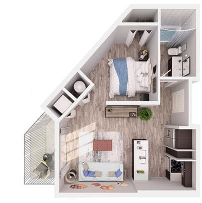 Studio 1 bathroom S2 Floor Plan at South of Atlantic Luxury Apartments, Delray Beach, FL, 33483