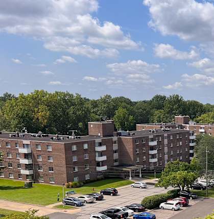 an aerial view of an apartment complex in a city at Huntington Green Apartments, University Heights, OH, 44118