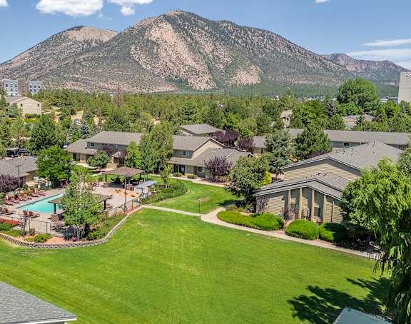 A mountain is in the background of a residential area.
