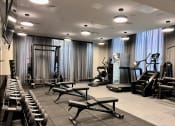Thumbnail 3 of 19 - a gym with treadmills and other exercise equipment in a large room with windows