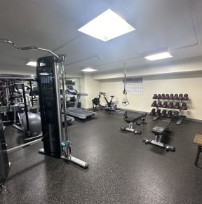 a gym with weights and other exercise equipment