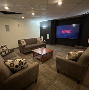 a living room with couches and a tv