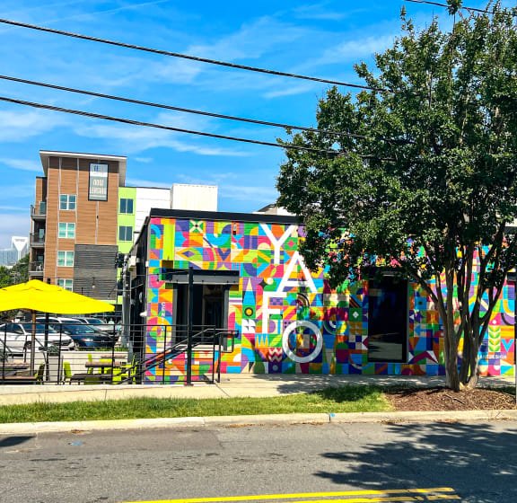 a building with a colorful mural on the side of it
