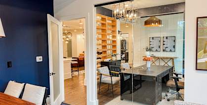 a dining room and living room with glass doors and a table and chairsat Hamilton Reserve, Greensboro, NC
