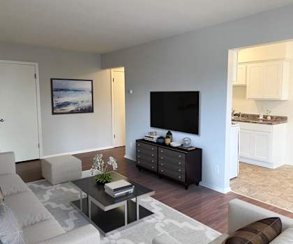 a living room with a couch and a coffee table