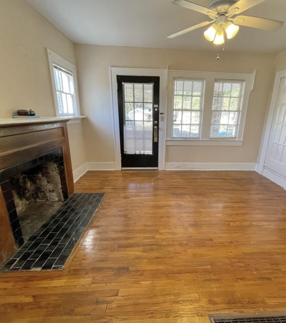 fireplace and wooden floors