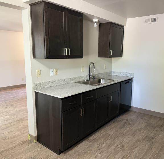 a kitchen in an empty apartment with a sink and cabinets at ALTITUDE BY VINTAGE, Reno, NV