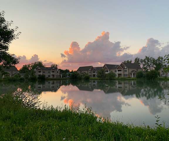 the pond in front of our house at sunset