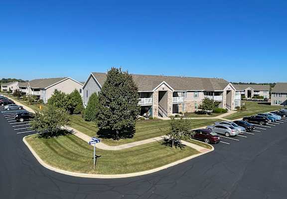 an aerial view of several houses in a parking lot at Hawthorne Properties in Lafayette, IN 47905