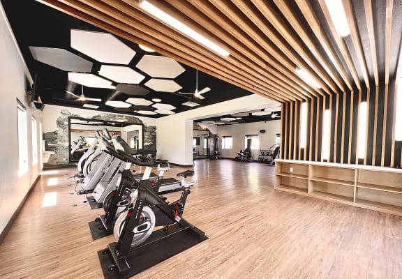 a room filled with lots of different types of exercise bikes