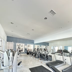 a view of ellipticals and treadmills in a spacious gym at The Bryant Apartments at Yorba Linda, Yorba Linda, 92887