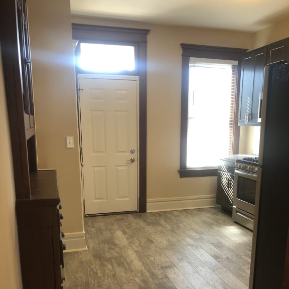 the view from the kitchen into the living room