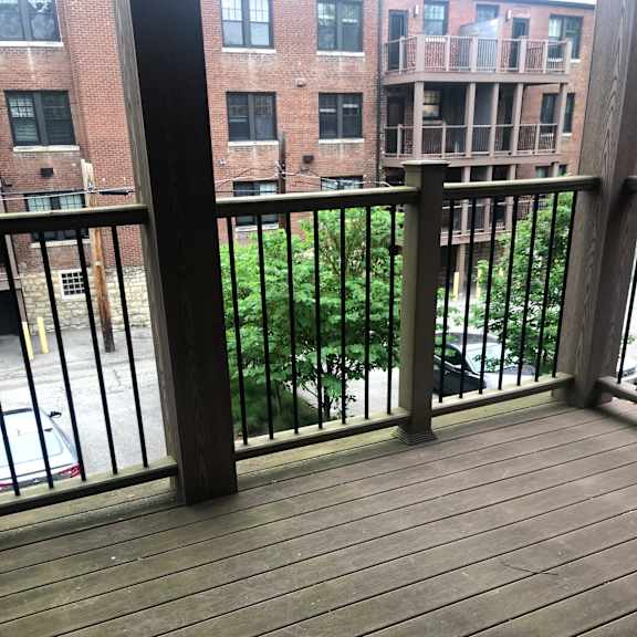 a window with a view of trees in a building