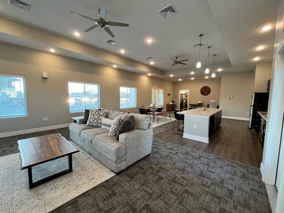a view of the lobby from the second floor looking down at the ceiling of a