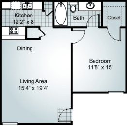 1 Bedroom 1 Bath Floorplan at Parks on the Green, Temple, TX, 76504