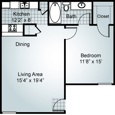1 Bedroom 1 Bath Floorplan at Parks on the Green, Temple, TX, 76504
