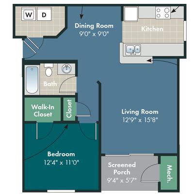 1 bedroom 1 bathroom The Britain Floorplan at Abberly Pointe Apartment Homes by HHHunt, Beaufort