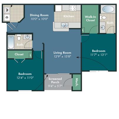 2 bedroom 2 bathroom The France Floorplan at Abberly Pointe Apartment Homes by HHHunt, Beaufort, South Carolina