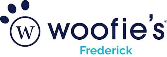 A Woofie's logo with a paw print and the name Frederick below it.