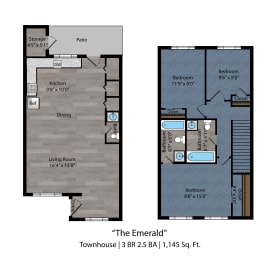 3 bed 2.5 bath A at Bayside Apartment Homes, Hilliard, Ohio