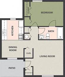  Floor Plan 1-Bedroom, 1-Bath
