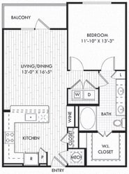 The Witten The Witten. 1 bedroom apartment. Kitchen with bartop open to living/dinning rooms. 1 full bathroom double vanity. Walk-in closet. Patio/balcony.