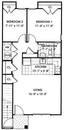  Floor Plan 2 Bedrooms