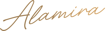 A logo with the word "Alamina" in cursive script above the words "LUXURY LIVING".