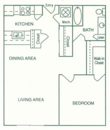 Imperial one bedroom one bathroom floorplan at Pine Lake Heights Apartments