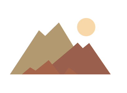 A graphic of a mountain range with a sun in the sky.