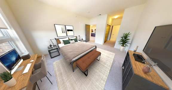 a bedroom with a bed and a tv in a hotel room