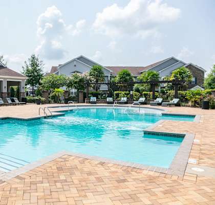 the swimming pool at the preserve at polo apartments at Century HomePlace, Prattville