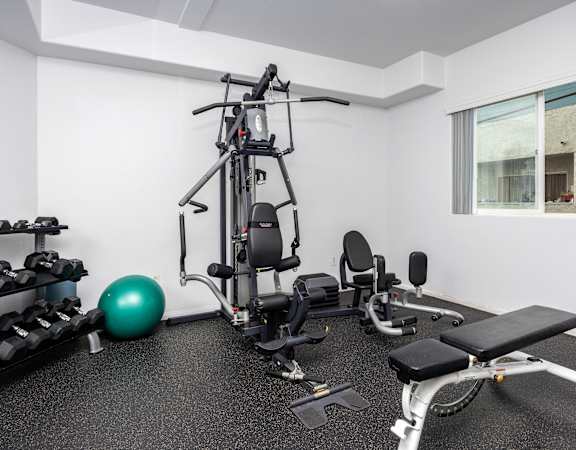 a gym with weights and other exercise equipment