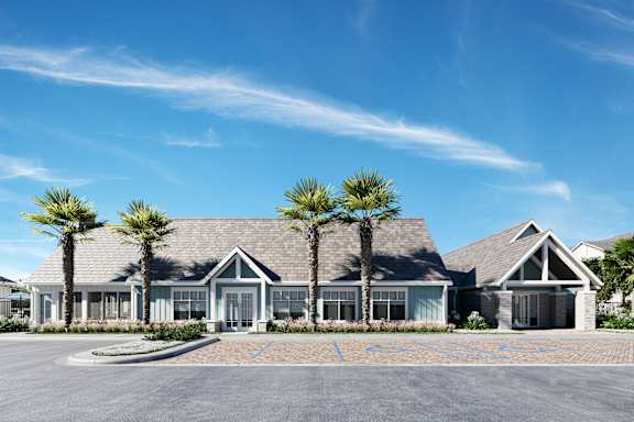 A row of houses with palm trees in front of it at Watermark at Urban Blu, Florida, 32407