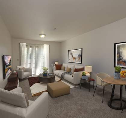 a living room with couches and chairs and a table at Campus Commons Senior Living, California, 95825