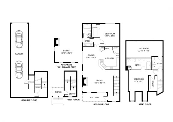 Two bedroom, two bath, kitchen, pantry, coat closet, living/dining room, two walk in closets, linen closet and laundry room. THE BEVERLY floor plan, 1516 square feet.