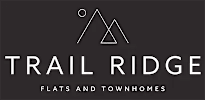 The image is a logo for Trail Ridge, featuring the text "TRAIL RIDGE" and "FLATS AND TOWNHOMES" in white on a black background.