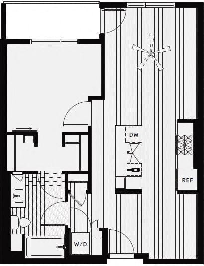 b1 &#x2013; 1 Bedroom 1 Bath Floor Plan Layout &#x2013; 743 Square Feet
