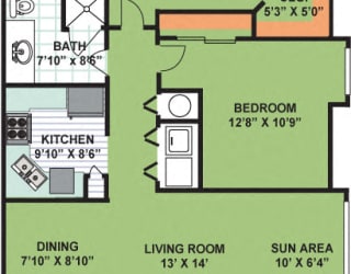 Floor Plan Two Bedroom Two Bath (1,170 Square Feet)