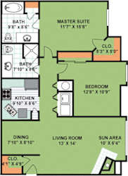 Floor Plan Two Bedroom Two Bath (1,170 Square Feet)
